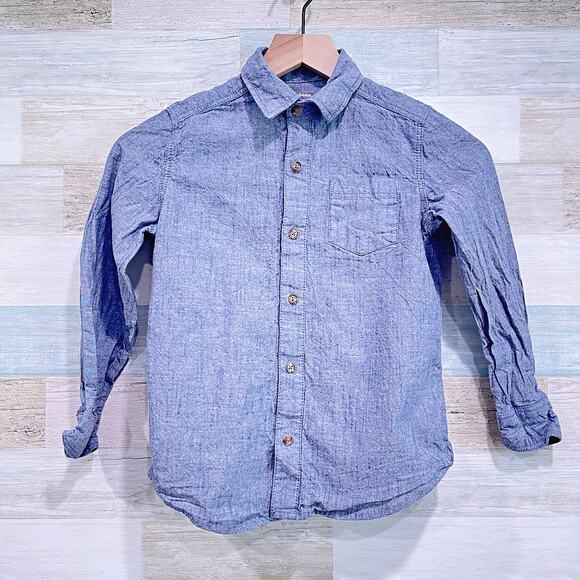 TOMMY BAHAMA Chambray Button Down Shirt Blue Cotton Long Sleeve Boys 7-8 Medium - Picture 1 of 6